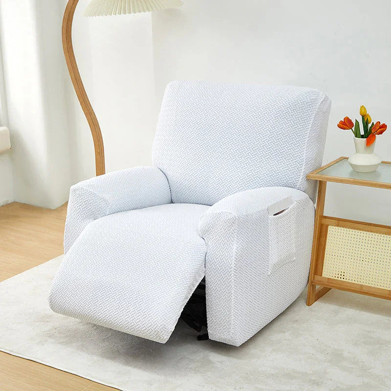 Recliner Sofa Cover - Interwoven Pattern - White - Adaptable & Expandable - The Sofa Cover Crafter 