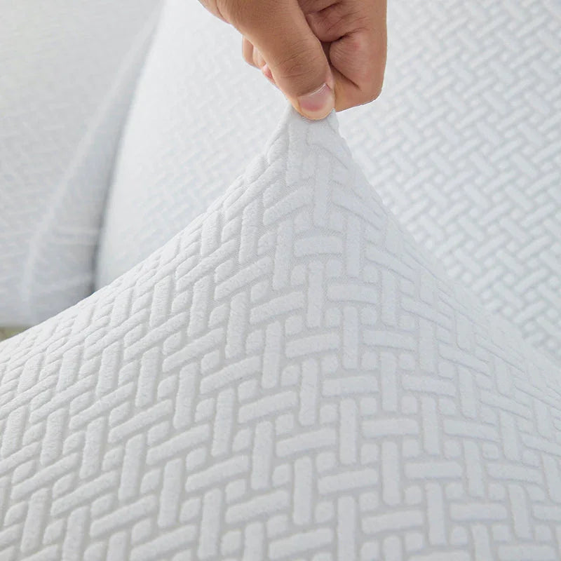 Recliner Sofa Cover - Interwoven Pattern - White - Adaptable & Expandable - The Sofa Cover Crafter 