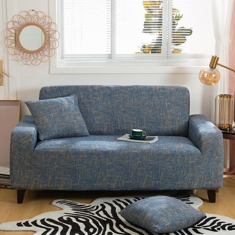 Sofa Cover - Cross pattern - Blue-Gold - Adaptable & Expandable - The Sofa Cover Crafter 