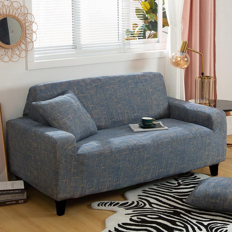Sofa Cover - Cross pattern - Blue-Gold - Adaptable & Expandable - The Sofa Cover Crafter 