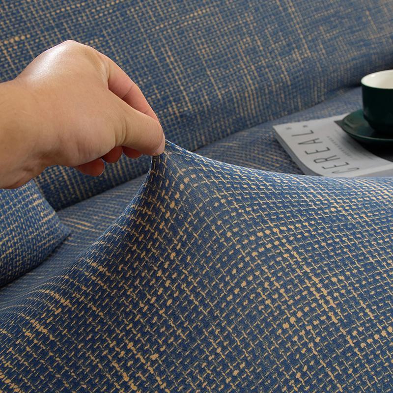 Sofa Cover - Cross pattern - Blue-Gold - Adaptable & Expandable - The Sofa Cover Crafter 