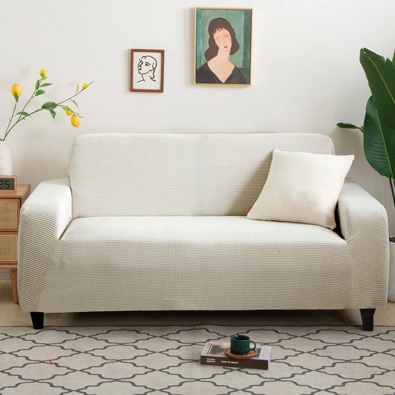 Sofa Cover - Narrow Jacquard - White - Adaptable & Expandable - The Sofa Cover Crafter 