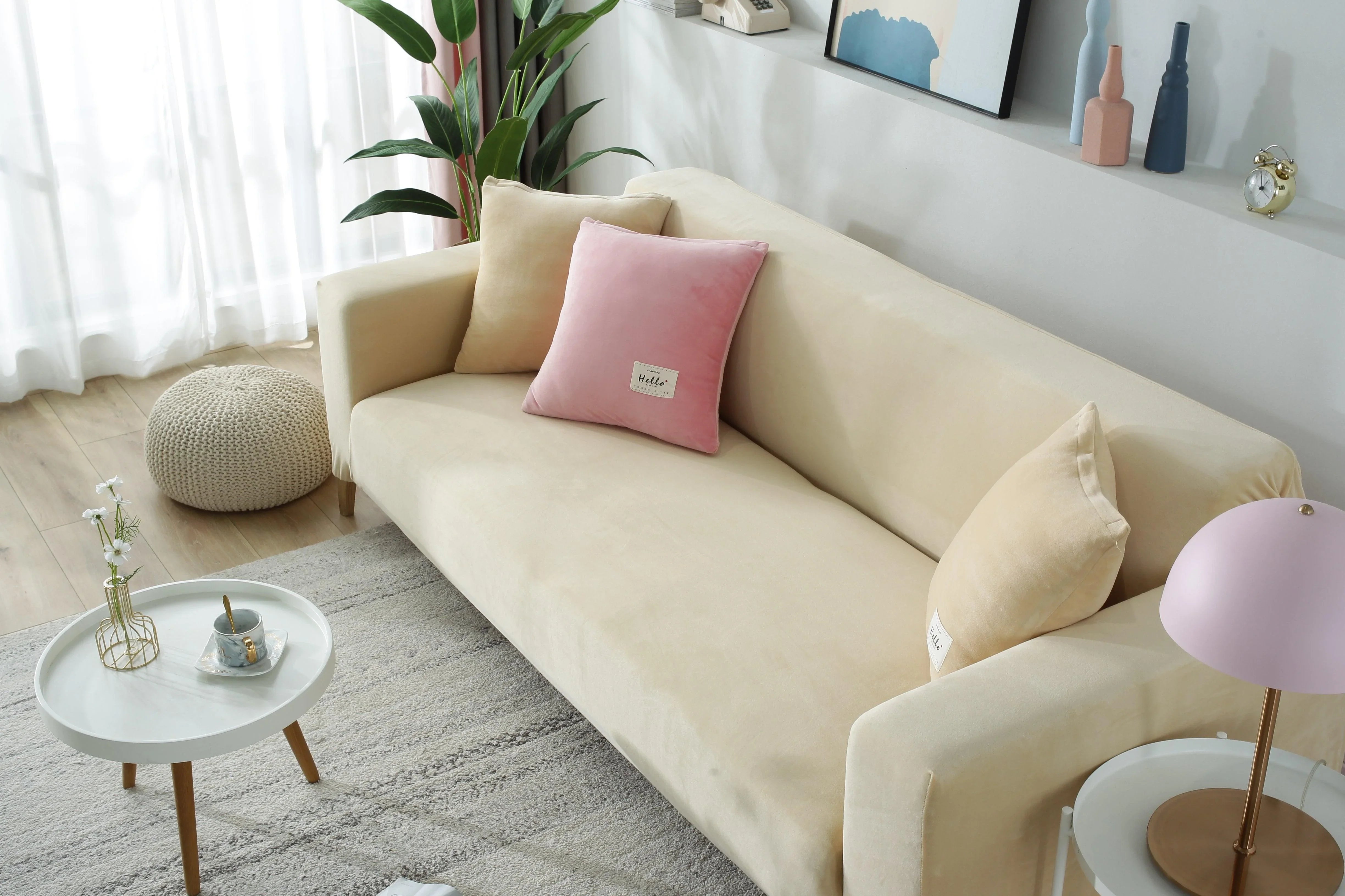 Sofa Cover - Velvet - Beige - Adaptable & Expandable - The Sofa Cover Crafter 