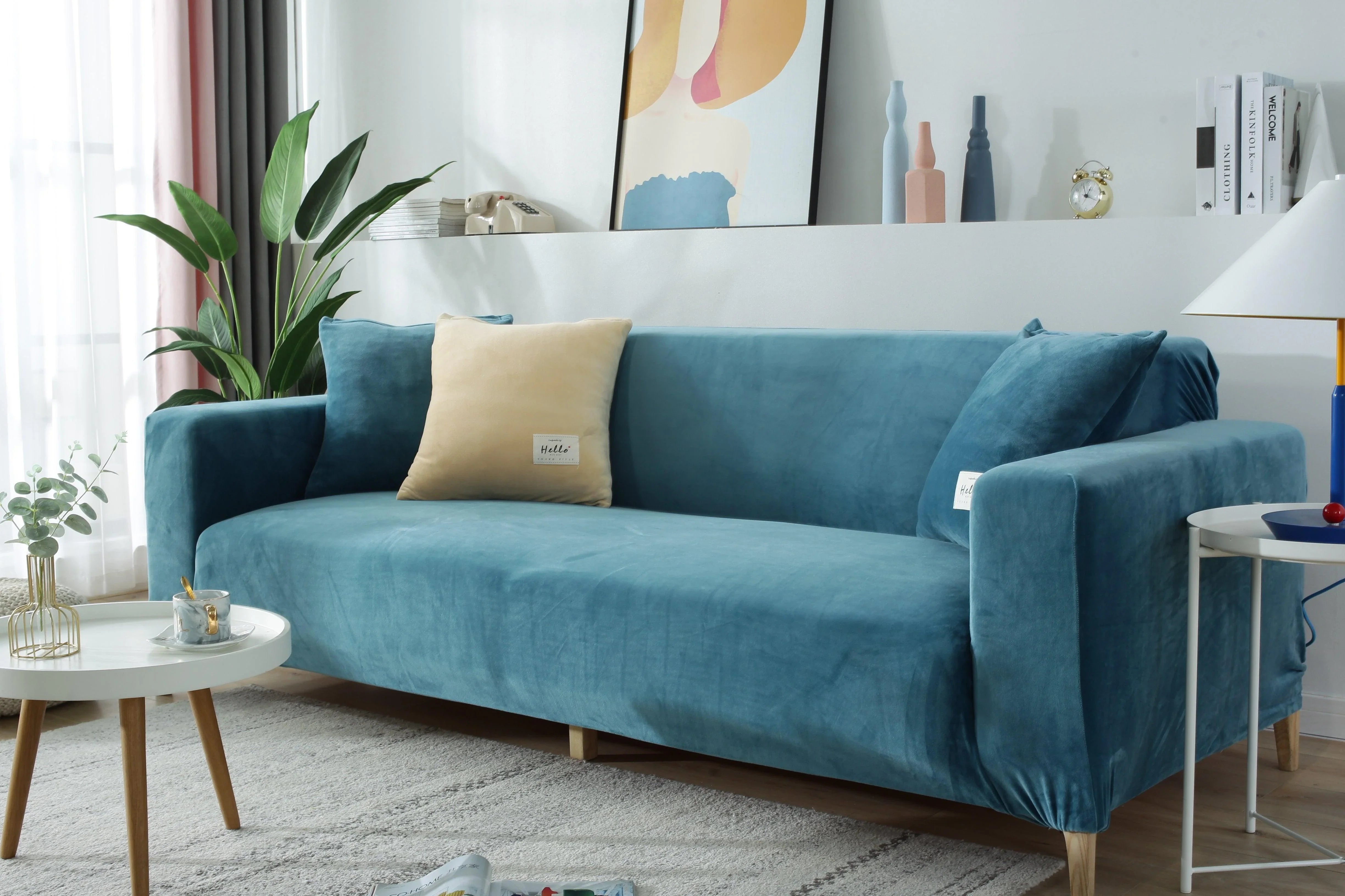 Sofa Cover - Velvet - Lake Blue - Adaptable & Expandable - The Sofa Cover Crafter 