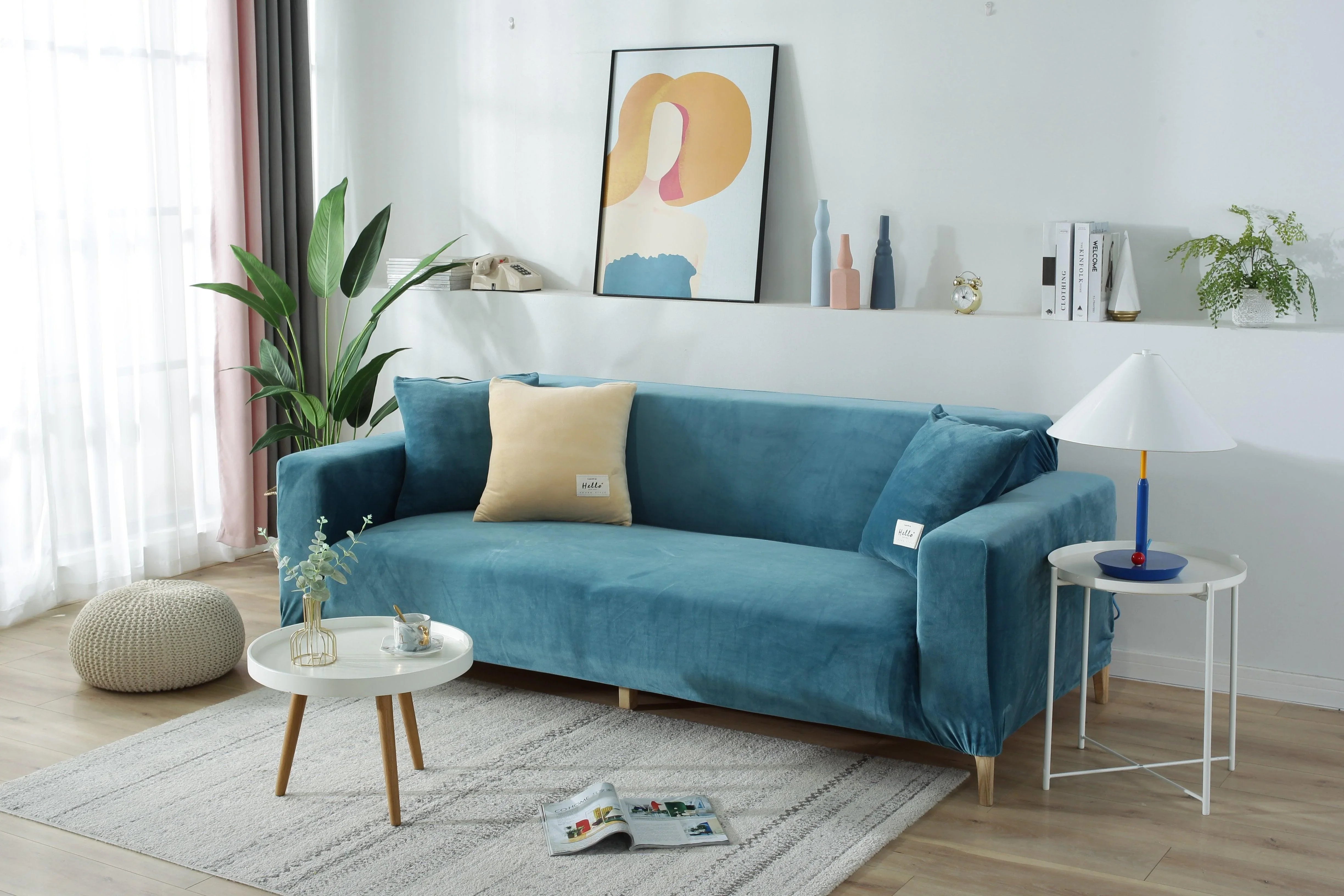Sofa Cover - Velvet - Lake Blue - Adaptable & Expandable - The Sofa Cover Crafter 