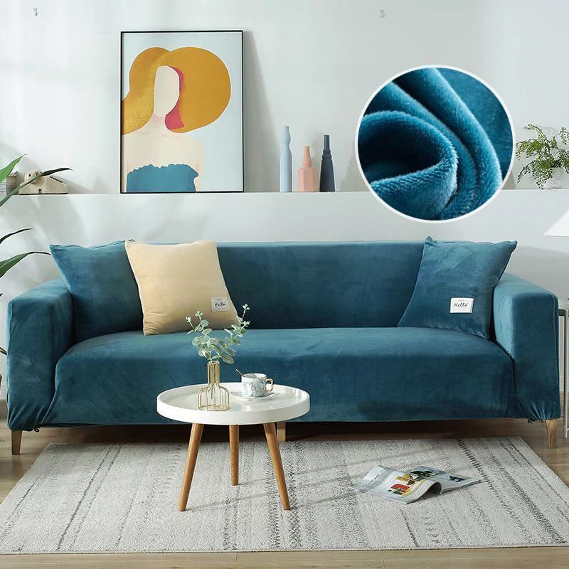 Sofa Cover - Velvet - Lake Blue - Adaptable & Expandable - The Sofa Cover Crafter 