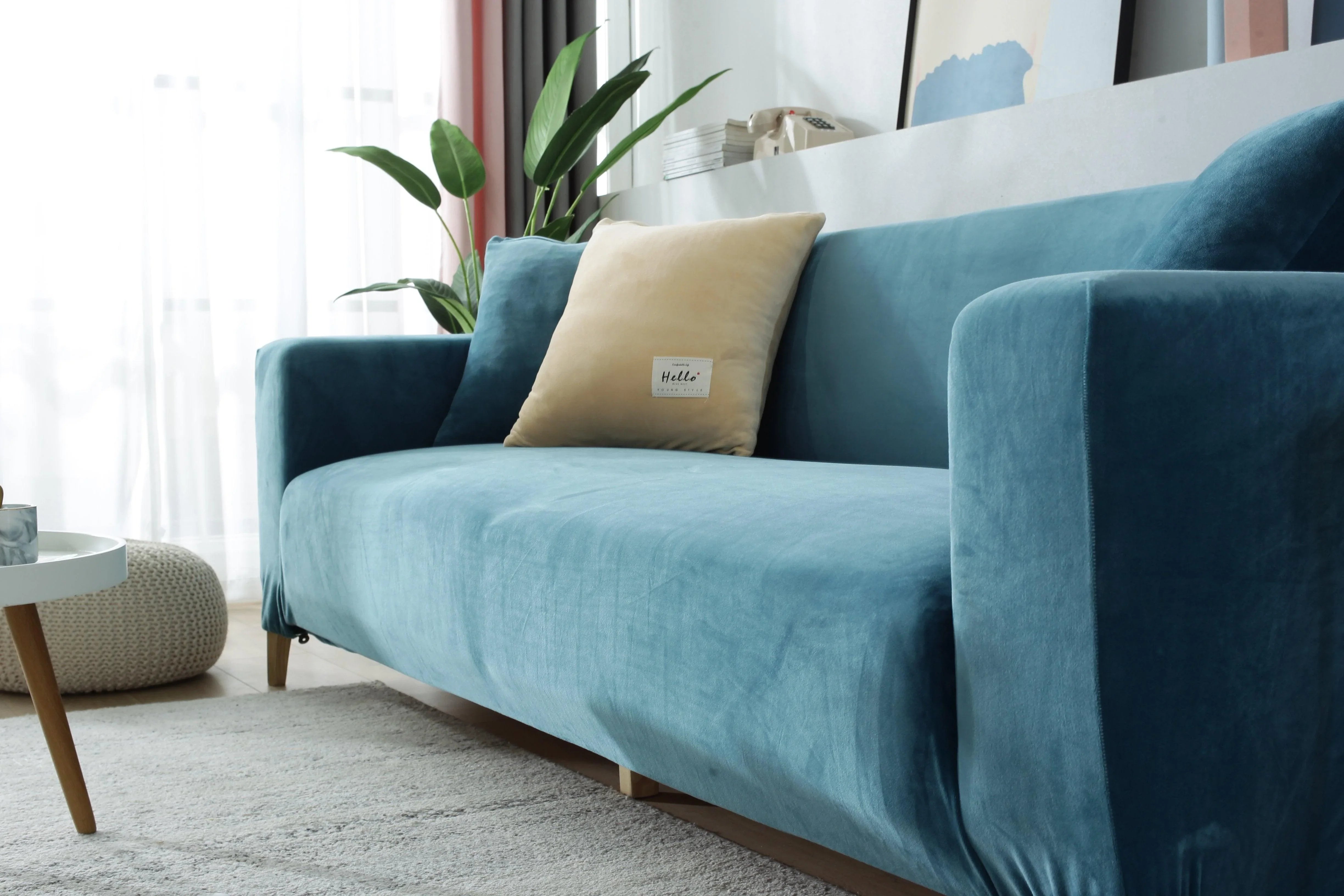 Sofa Cover - Velvet - Lake Blue - Adaptable & Expandable - The Sofa Cover Crafter 