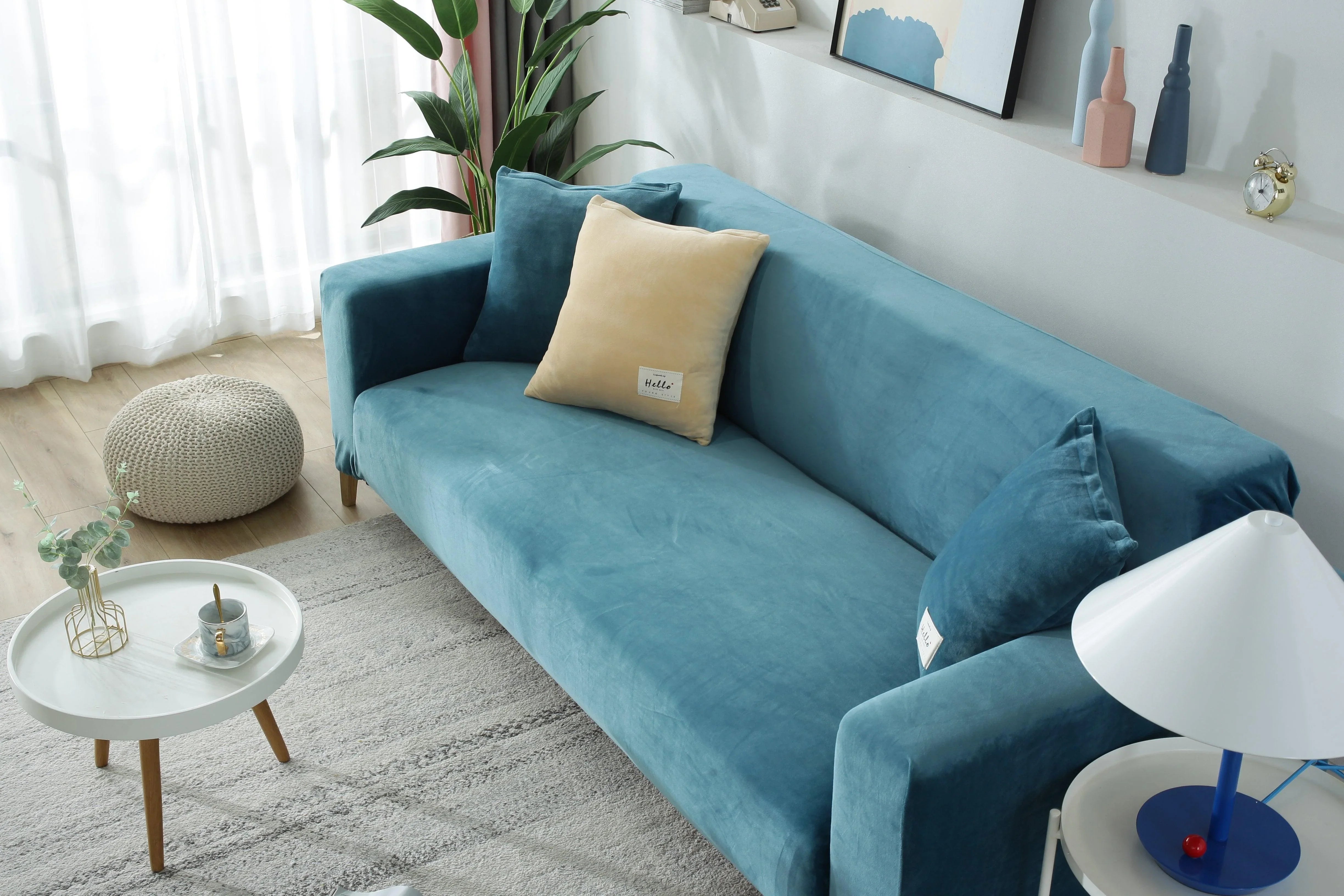 Sofa Cover - Velvet - Lake Blue - Adaptable & Expandable - The Sofa Cover Crafter 