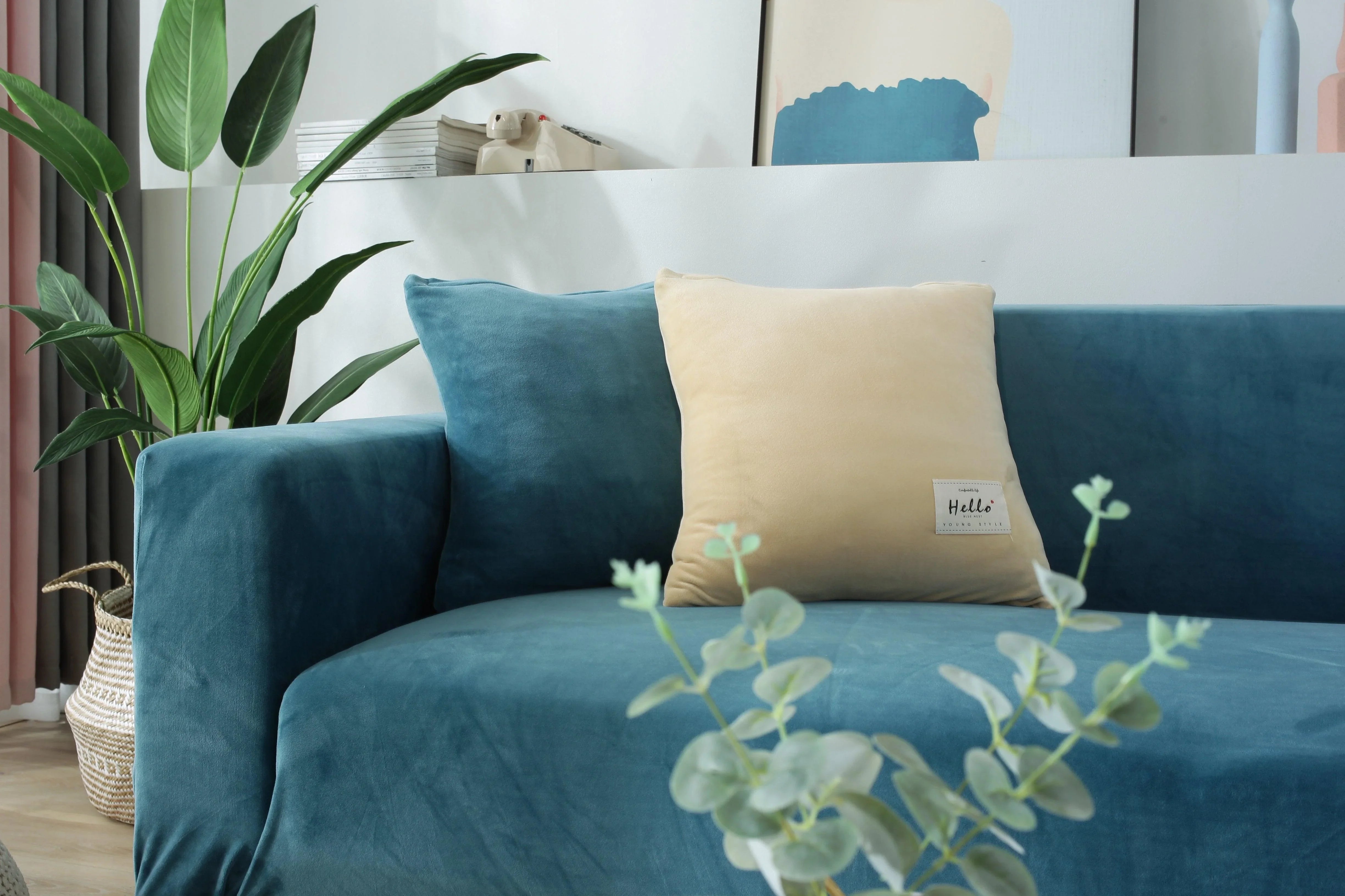 Sofa Cover - Velvet - Lake Blue - Adaptable & Expandable - The Sofa Cover Crafter 