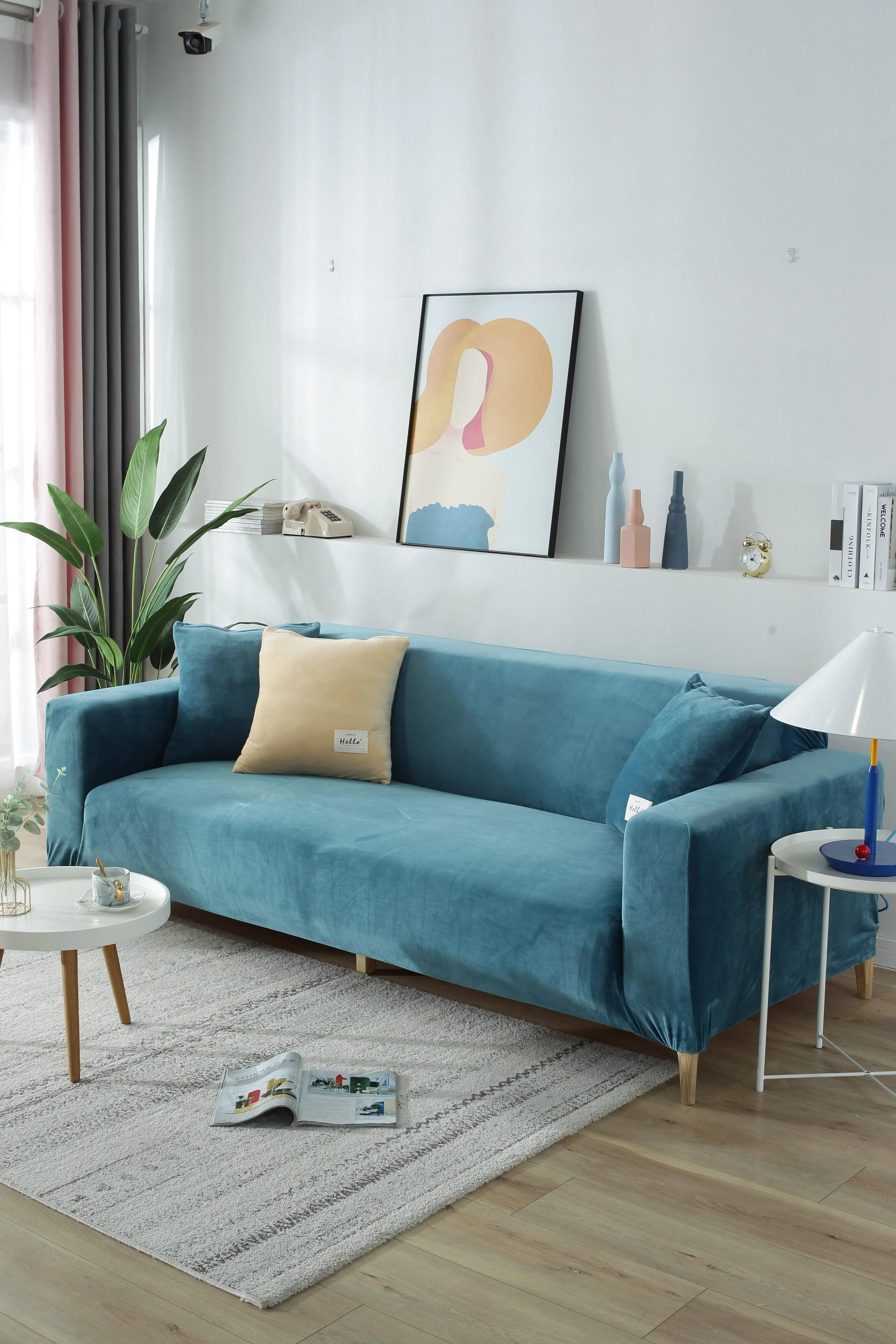 Sofa Cover - Velvet - Lake Blue - Adaptable & Expandable - The Sofa Cover Crafter 