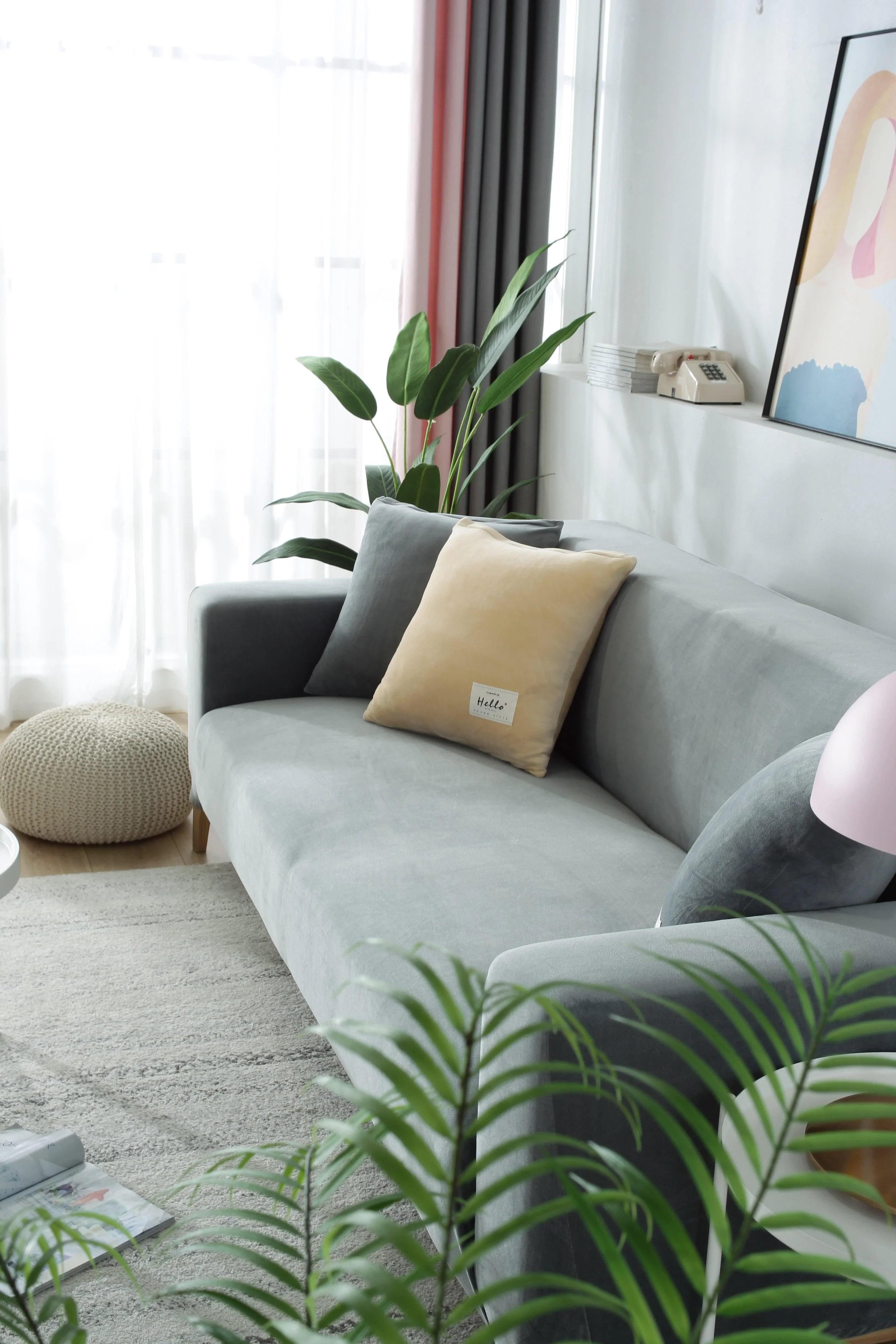 Sofa Cover - Velvet - Light Grey - Adaptable & Expandable - The Sofa Cover Crafter 