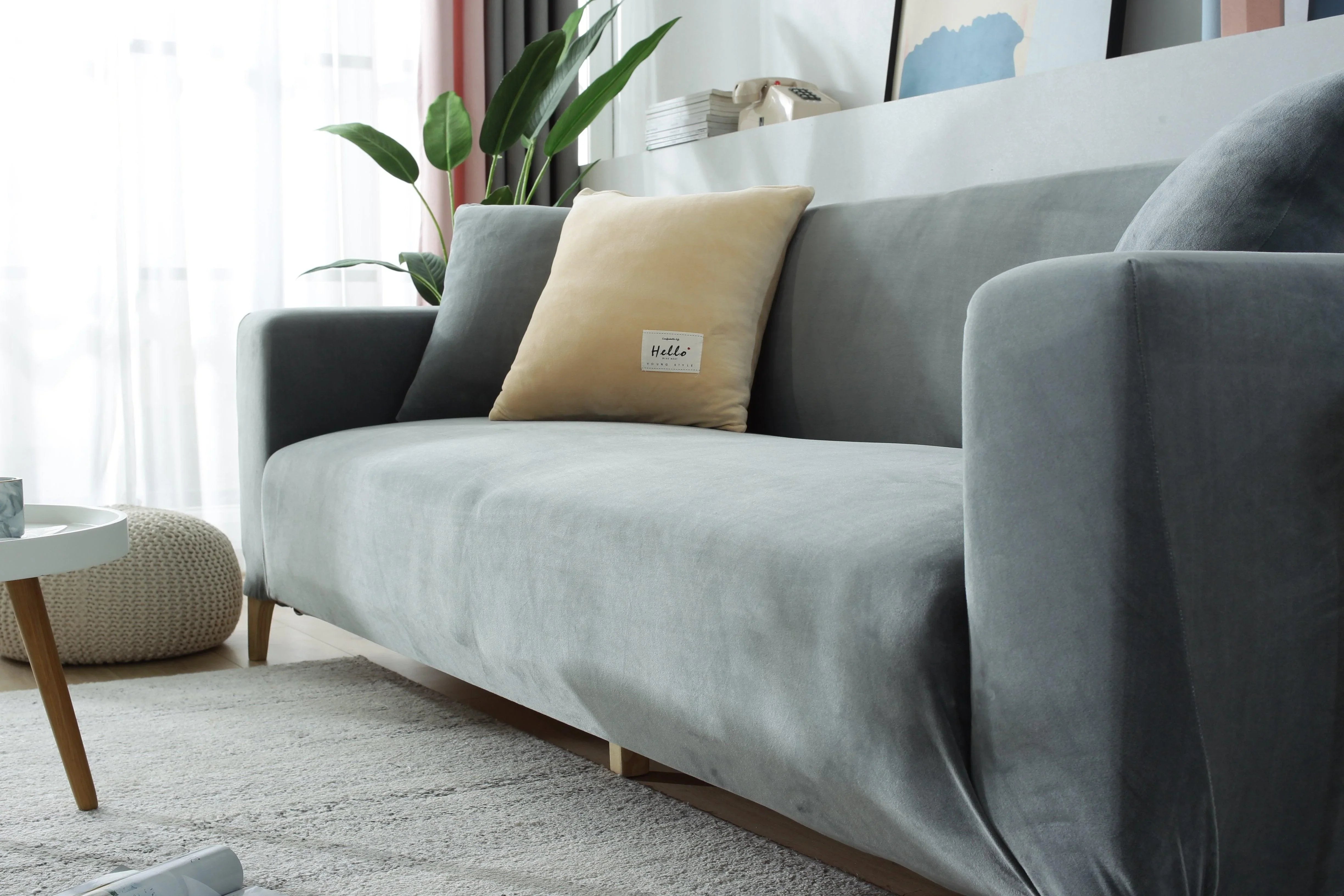 Sofa Cover - Velvet - Light Grey - Adaptable & Expandable - The Sofa Cover Crafter 