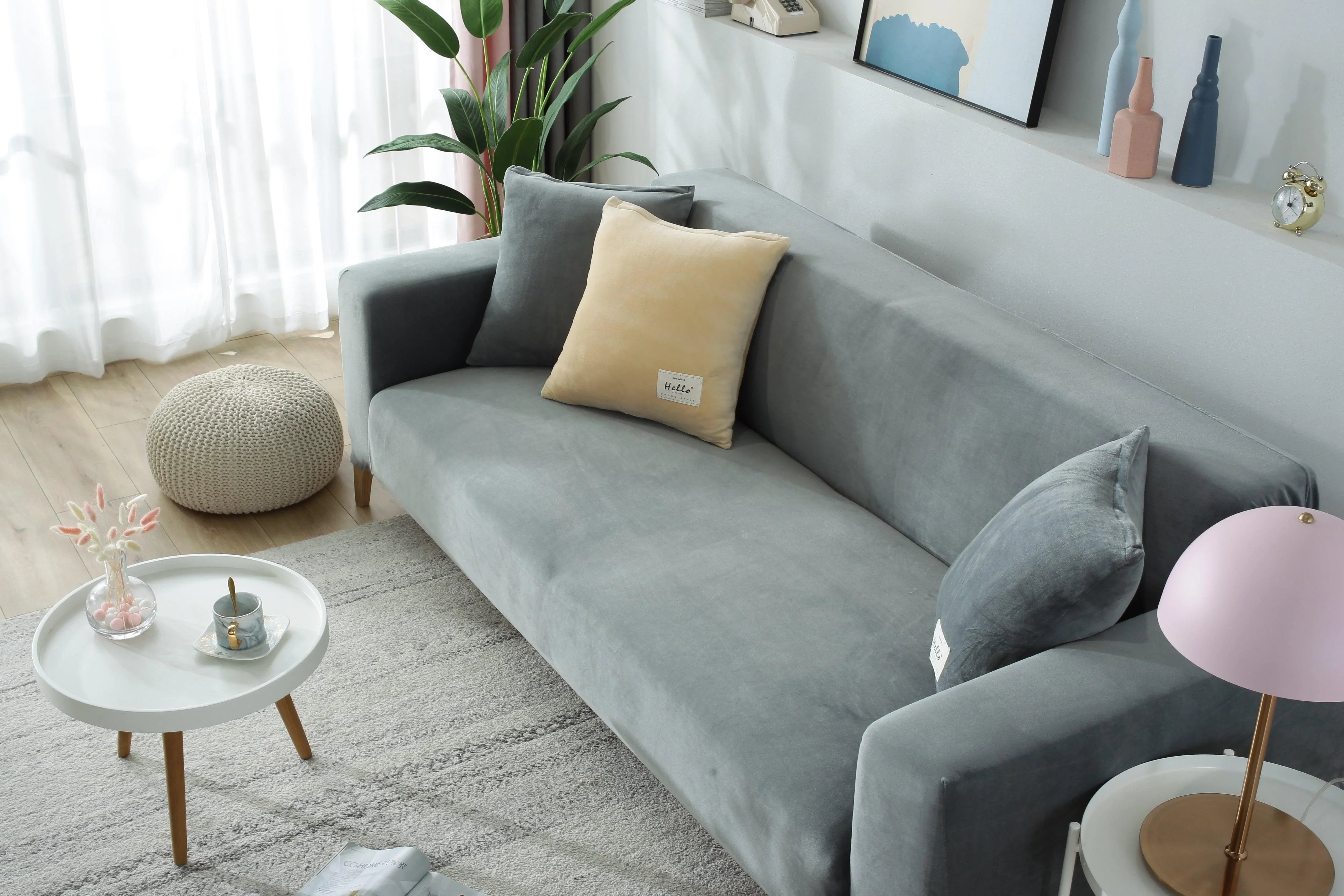 Sofa Cover - Velvet - Light Grey - Adaptable & Expandable - The Sofa Cover Crafter 