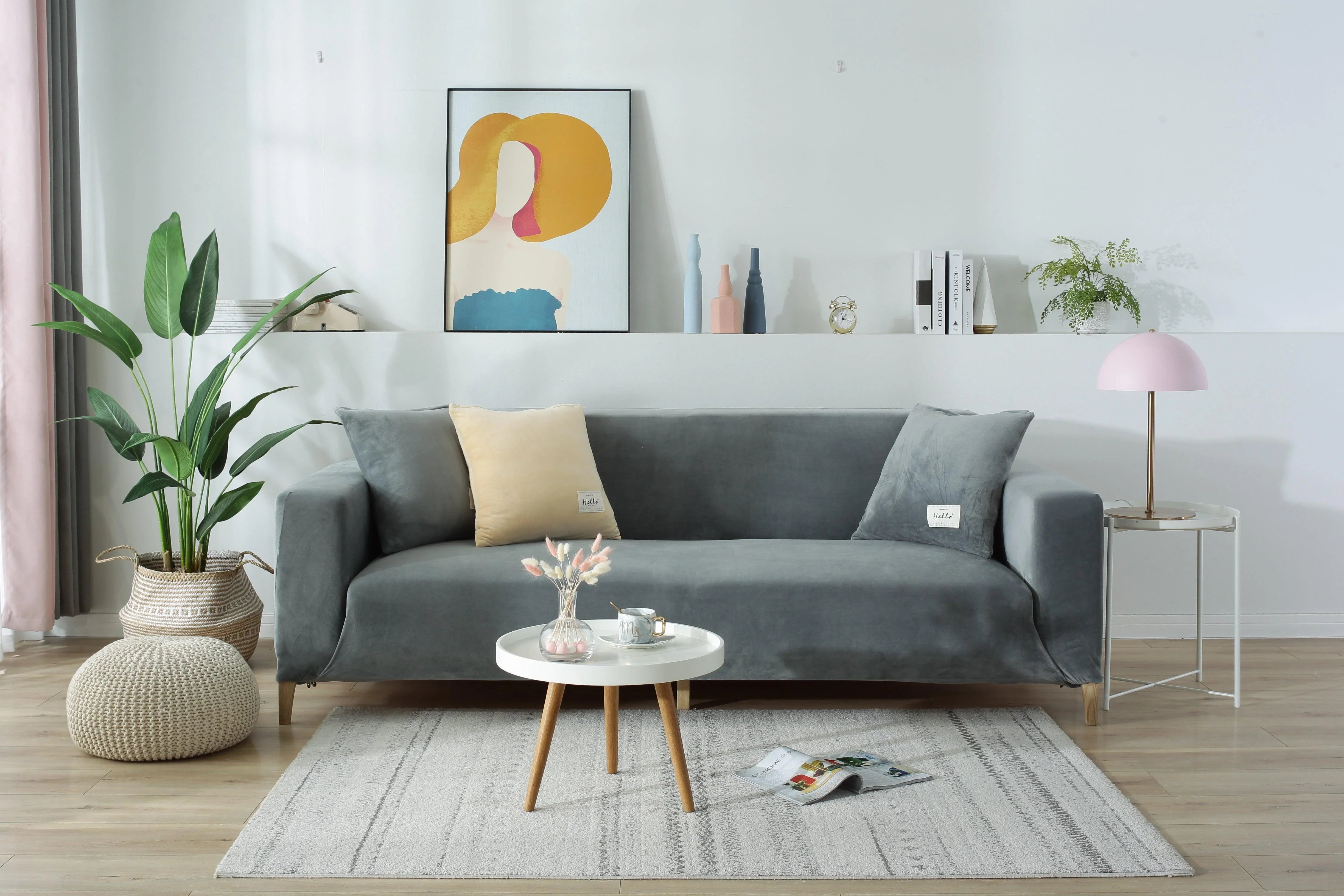 Sofa Cover - Velvet - Light Grey - Adaptable & Expandable - The Sofa Cover Crafter 
