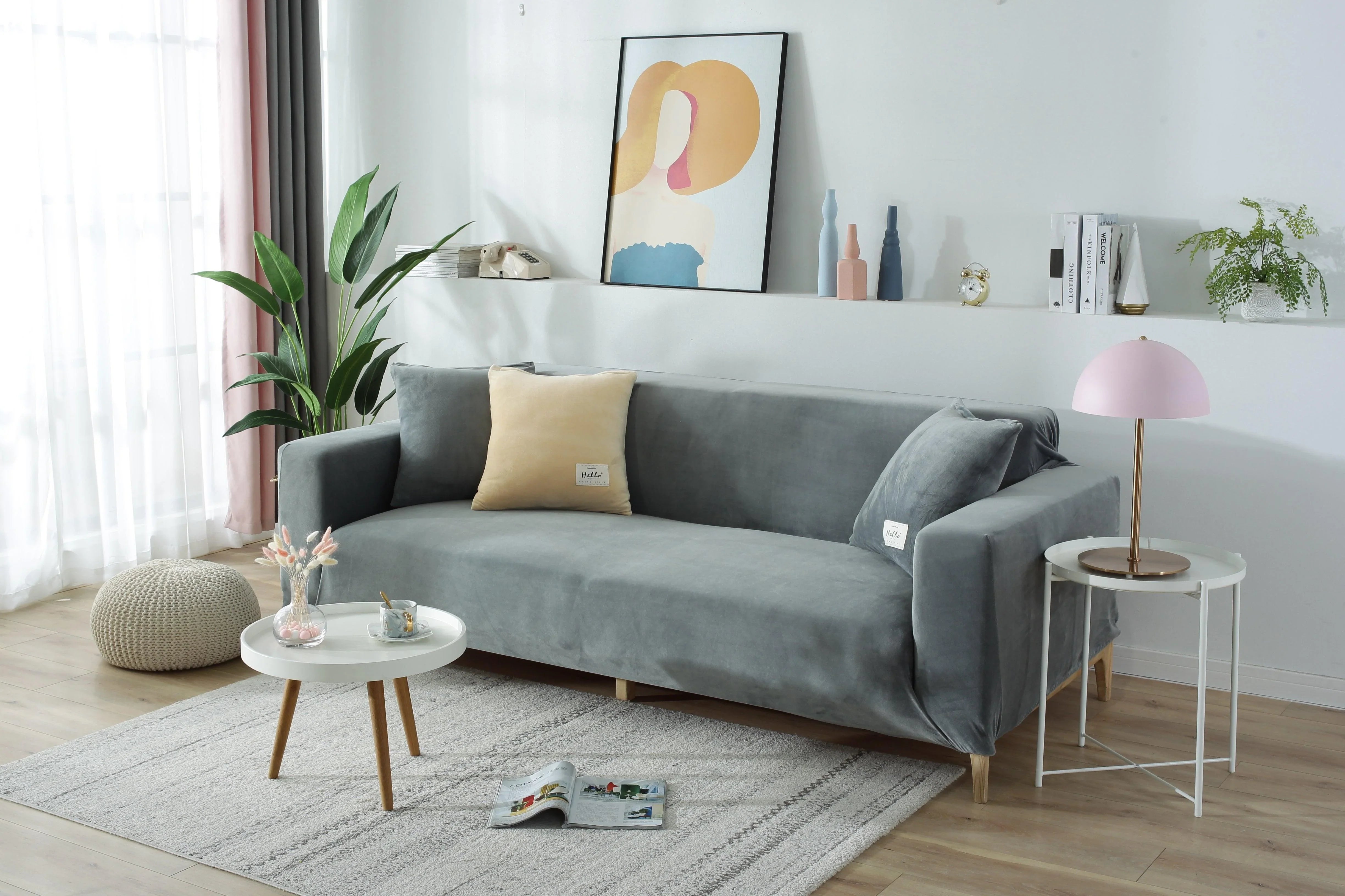Sofa Cover - Velvet - Light Grey - Adaptable & Expandable - The Sofa Cover Crafter 