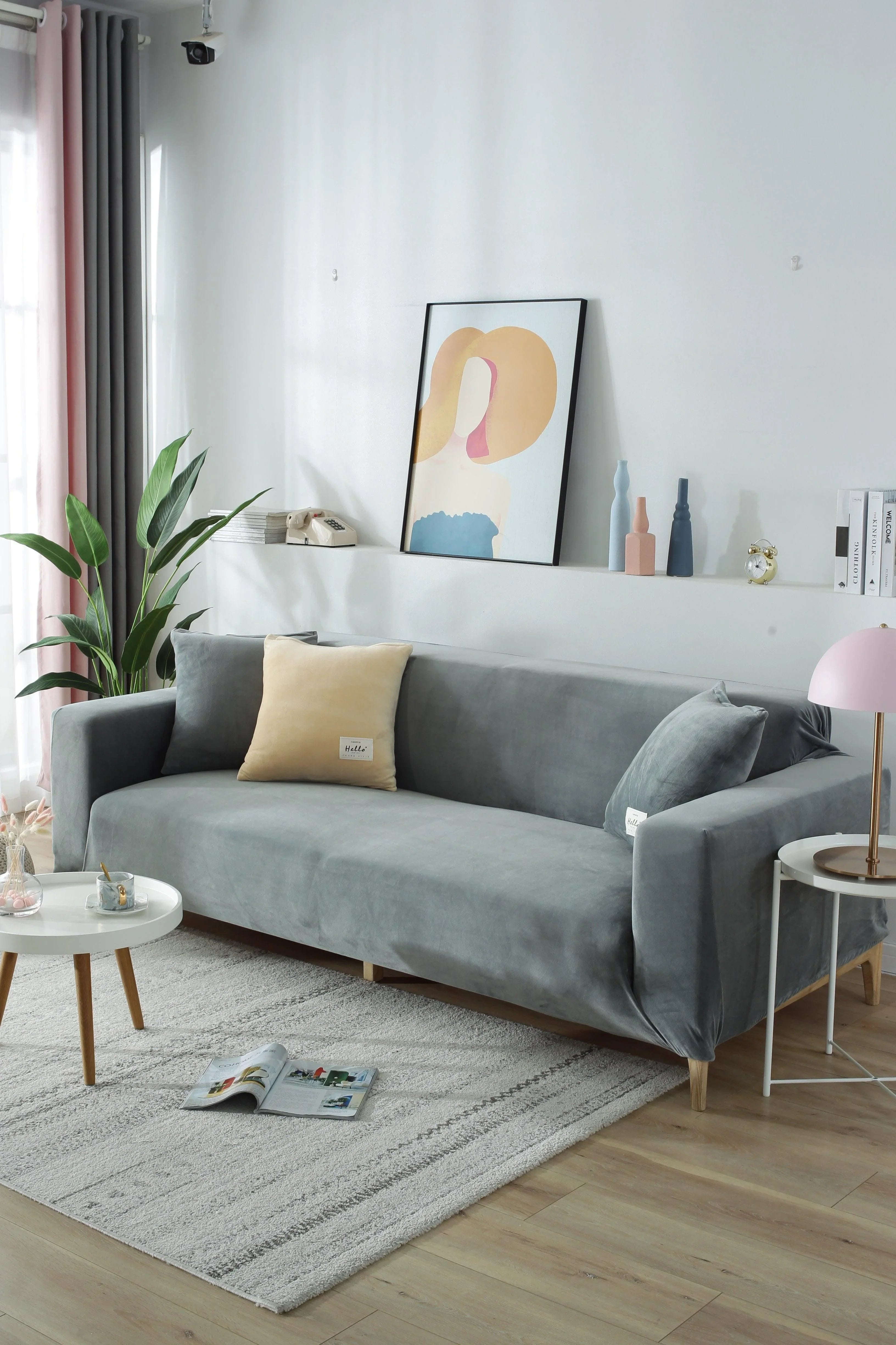 Sofa Cover - Velvet - Light Grey - Adaptable & Expandable - The Sofa Cover Crafter 