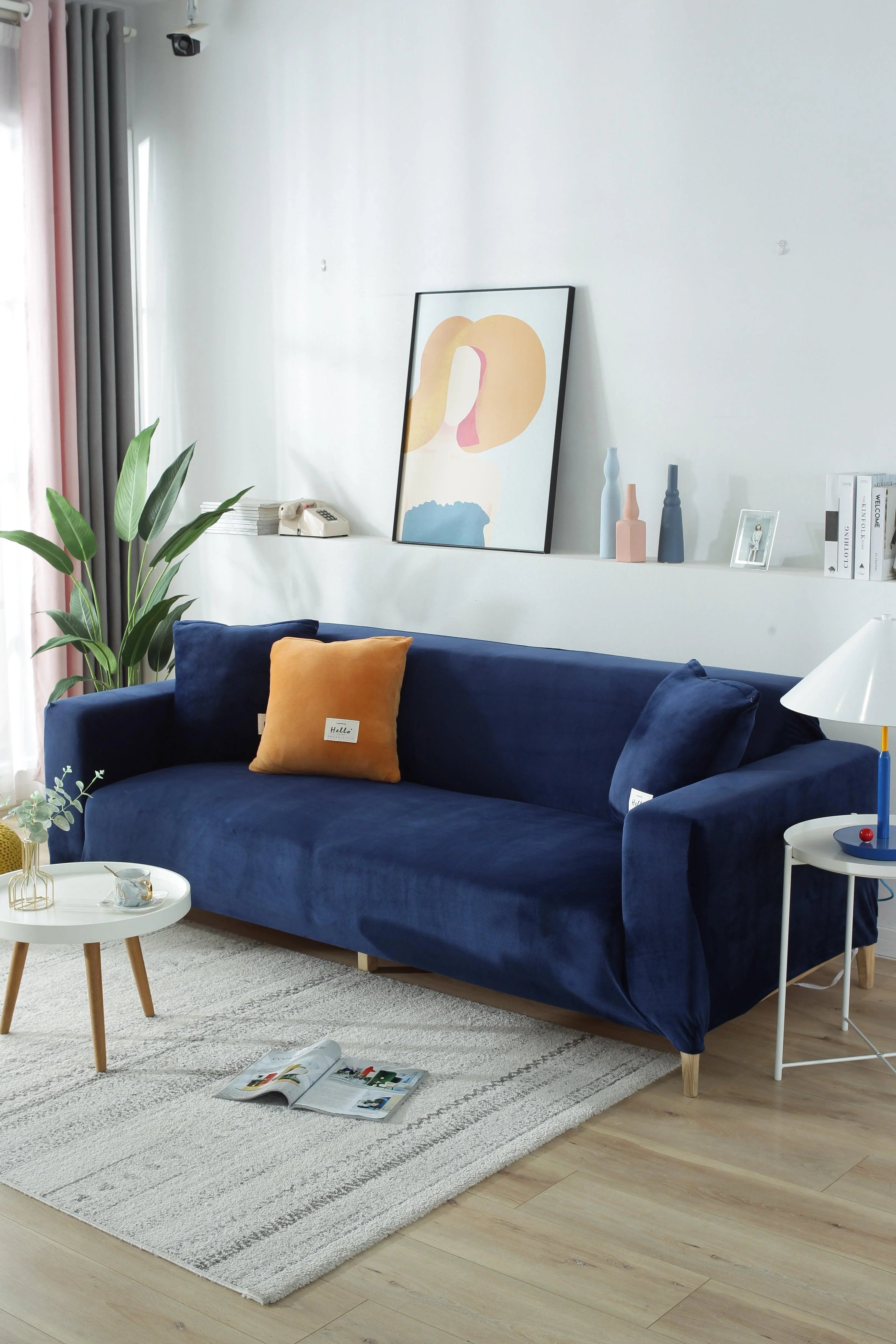 Sofa Cover - Velvet - Navy blue - Adaptable & Expandable - The Sofa Cover Crafter 