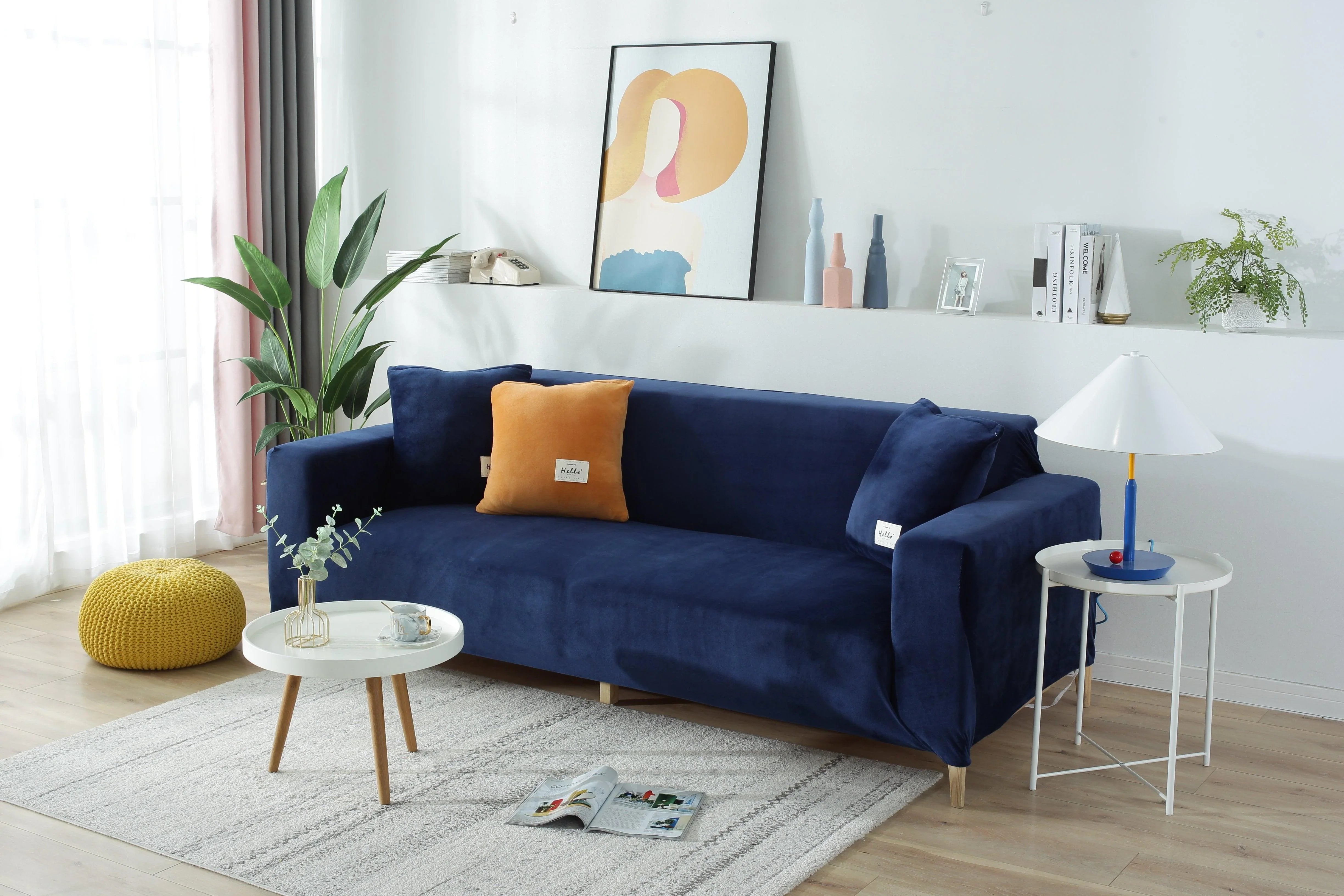 Sofa Cover - Velvet - Navy blue - Adaptable & Expandable - The Sofa Cover Crafter 