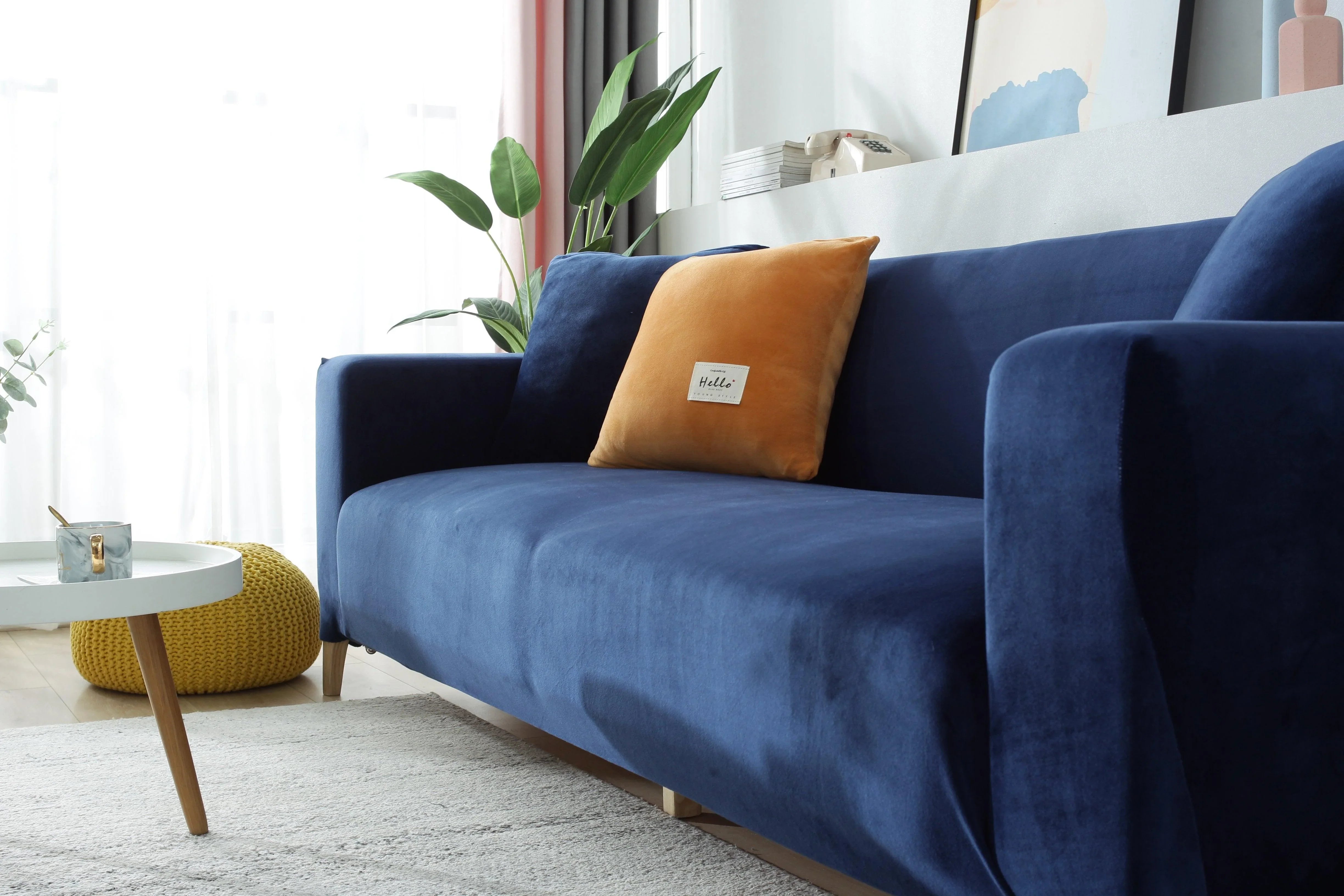 Sofa Cover - Velvet - Navy blue - Adaptable & Expandable - The Sofa Cover Crafter 