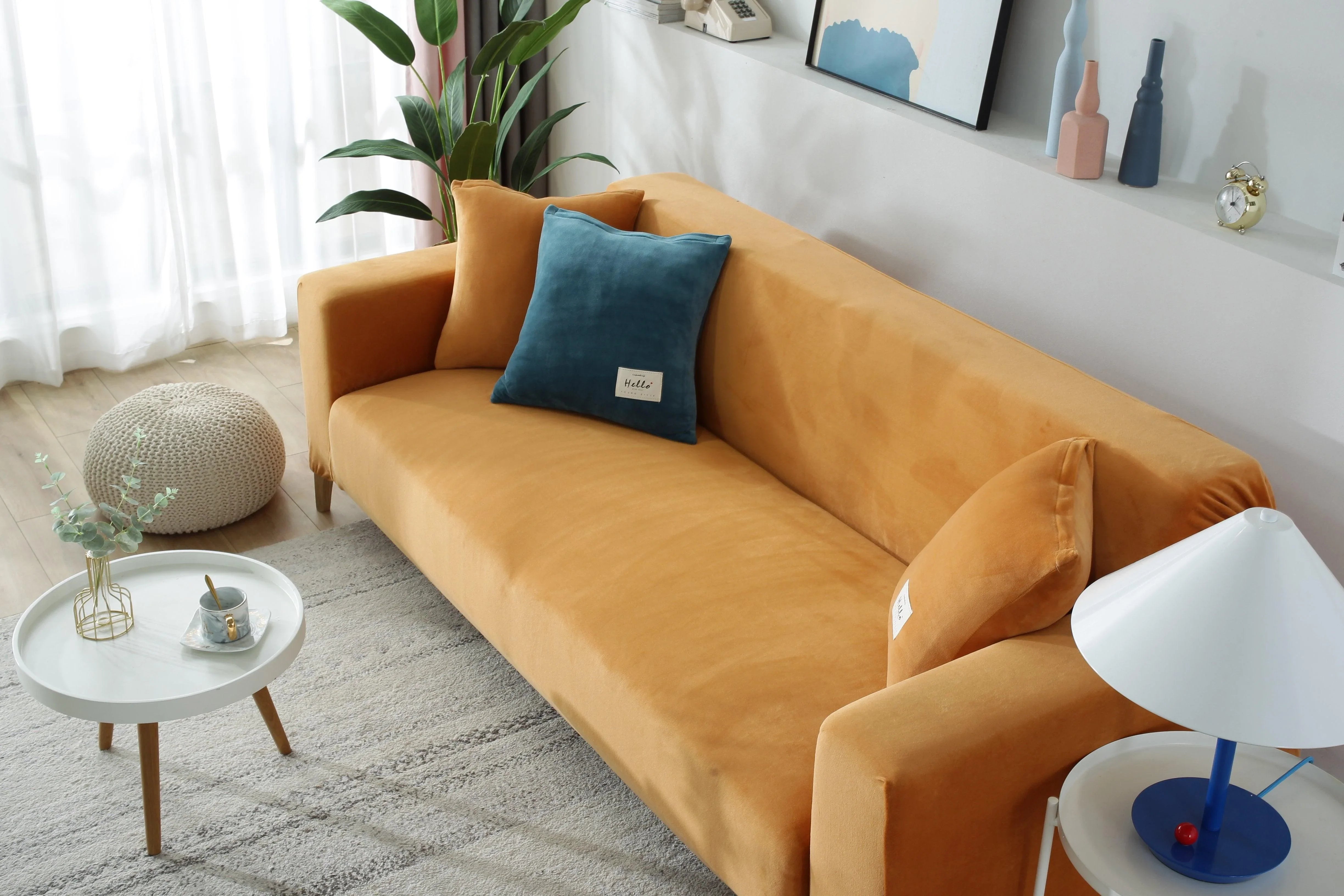 Sofa Cover - Velvet - Orange - Adaptable & Expandable - The Sofa Cover Crafter 