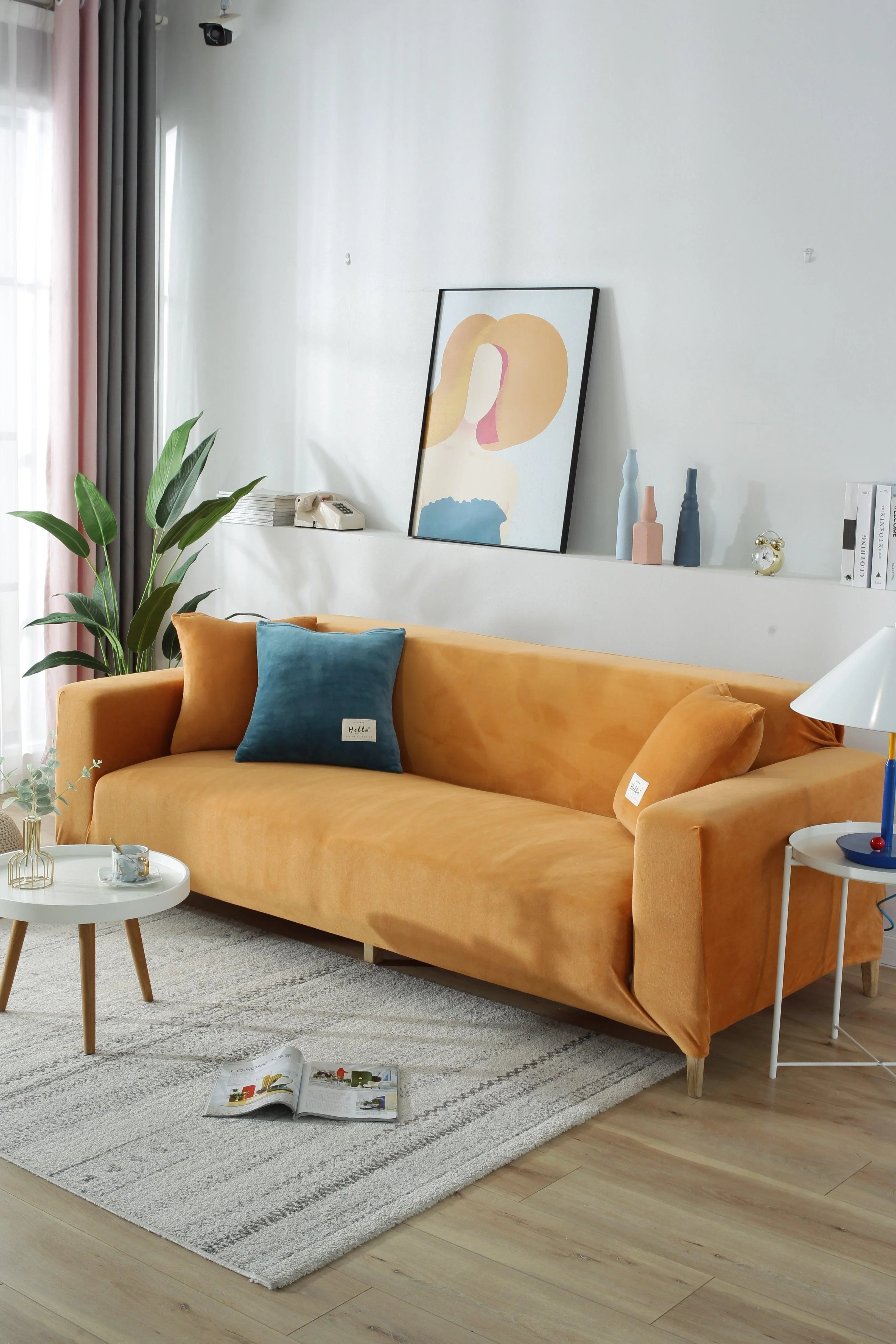 Sofa Cover - Velvet - Orange - Adaptable & Expandable - The Sofa Cover Crafter 