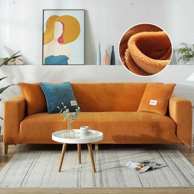 Sofa Cover - Velvet - Orange - Adaptable & Expandable - The Sofa Cover Crafter 