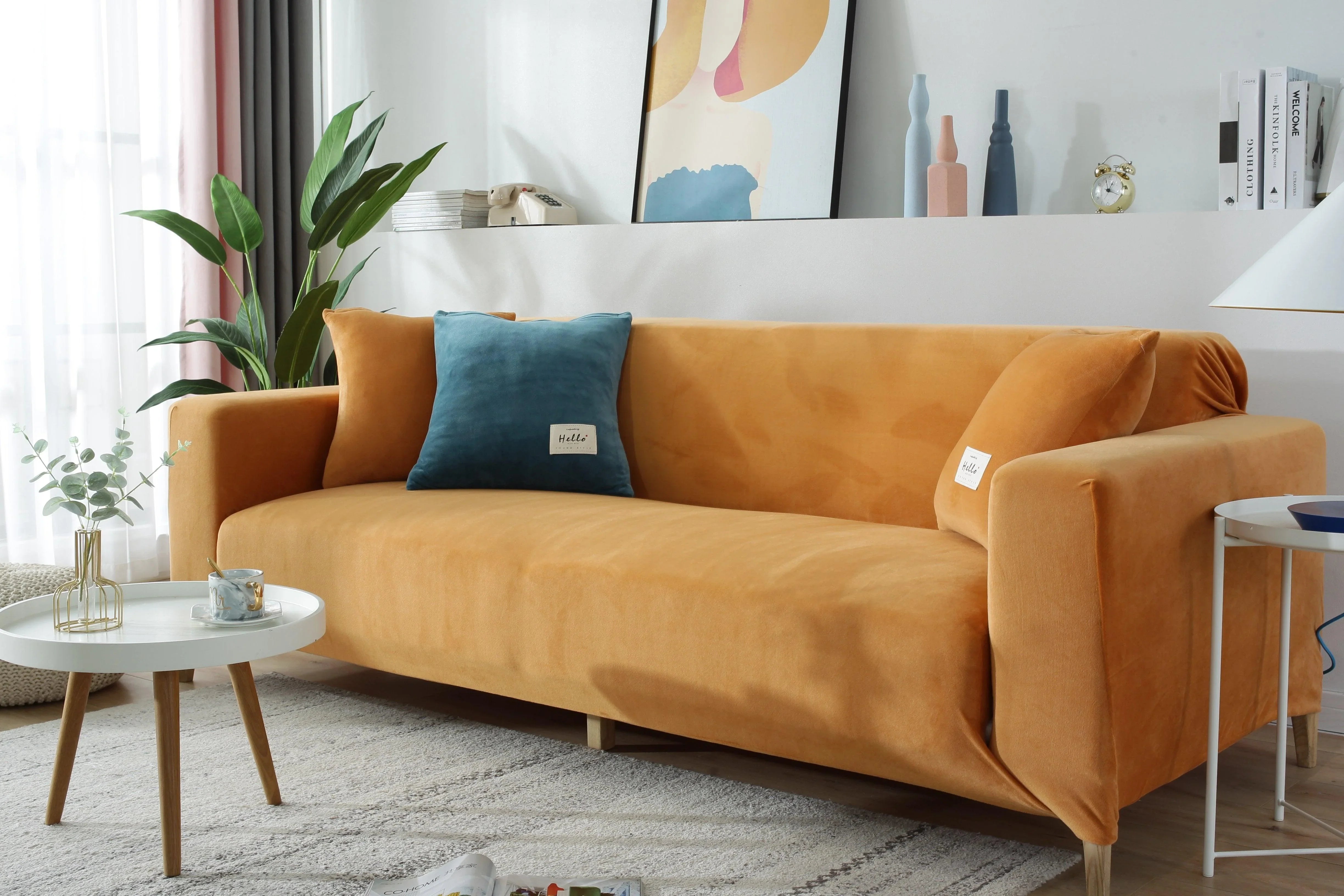 Sofa Cover - Velvet - Orange - Adaptable & Expandable - The Sofa Cover Crafter 