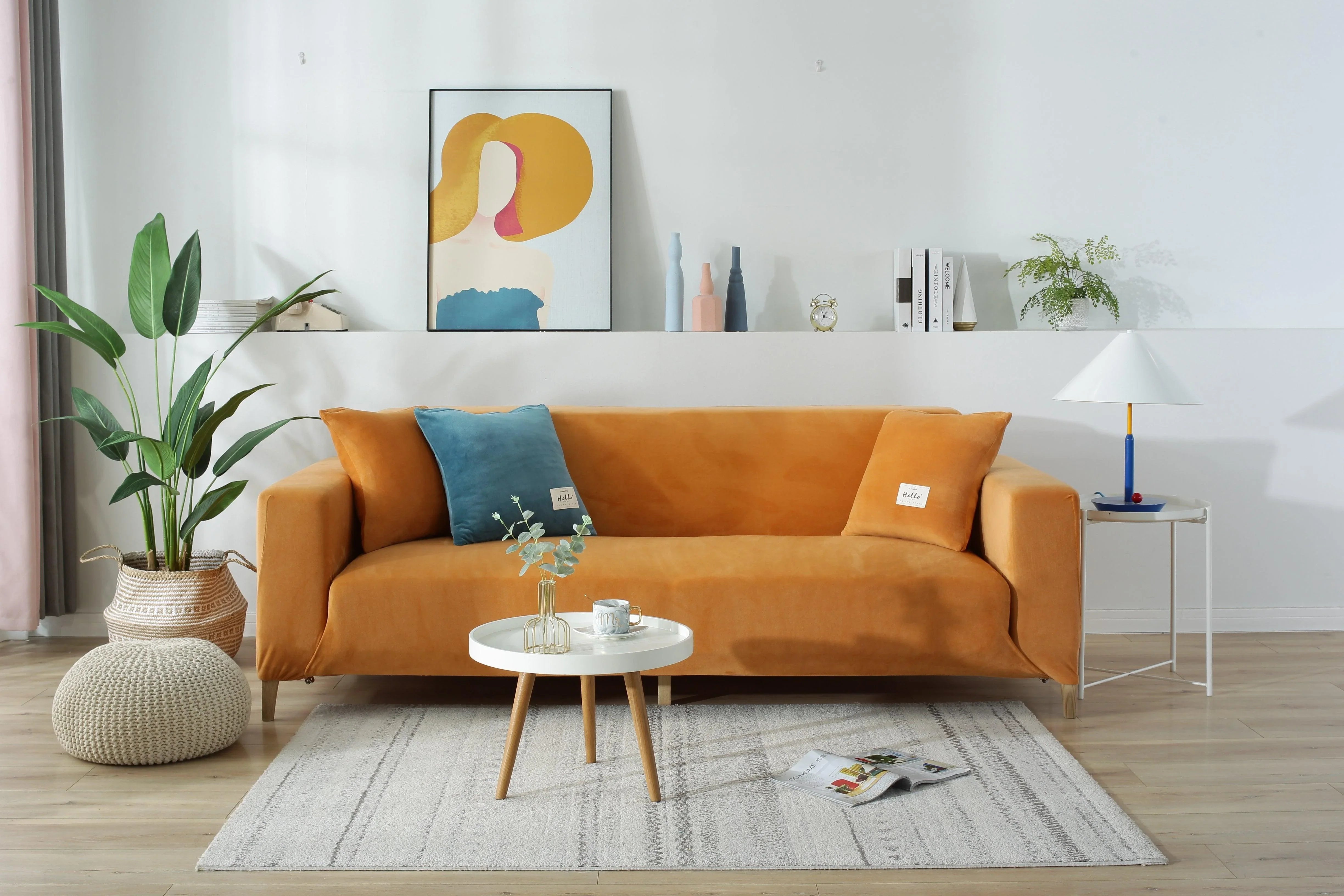 Sofa Cover - Velvet - Orange - Adaptable & Expandable - The Sofa Cover Crafter 