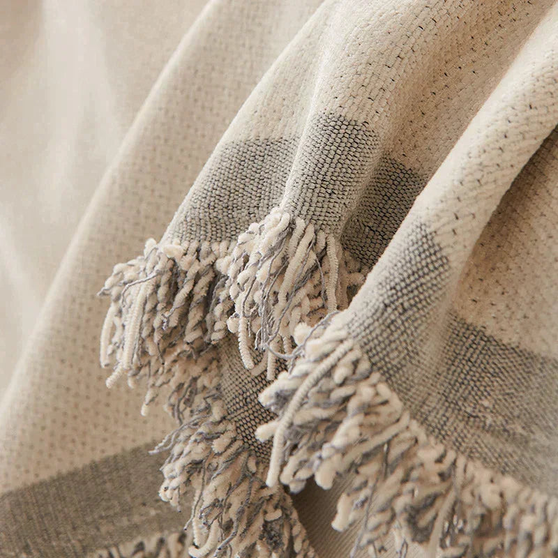Sofa Throw - Dusty Grey - Soft Tassel Nordic Chenille - The Sofa Cover Crafter 