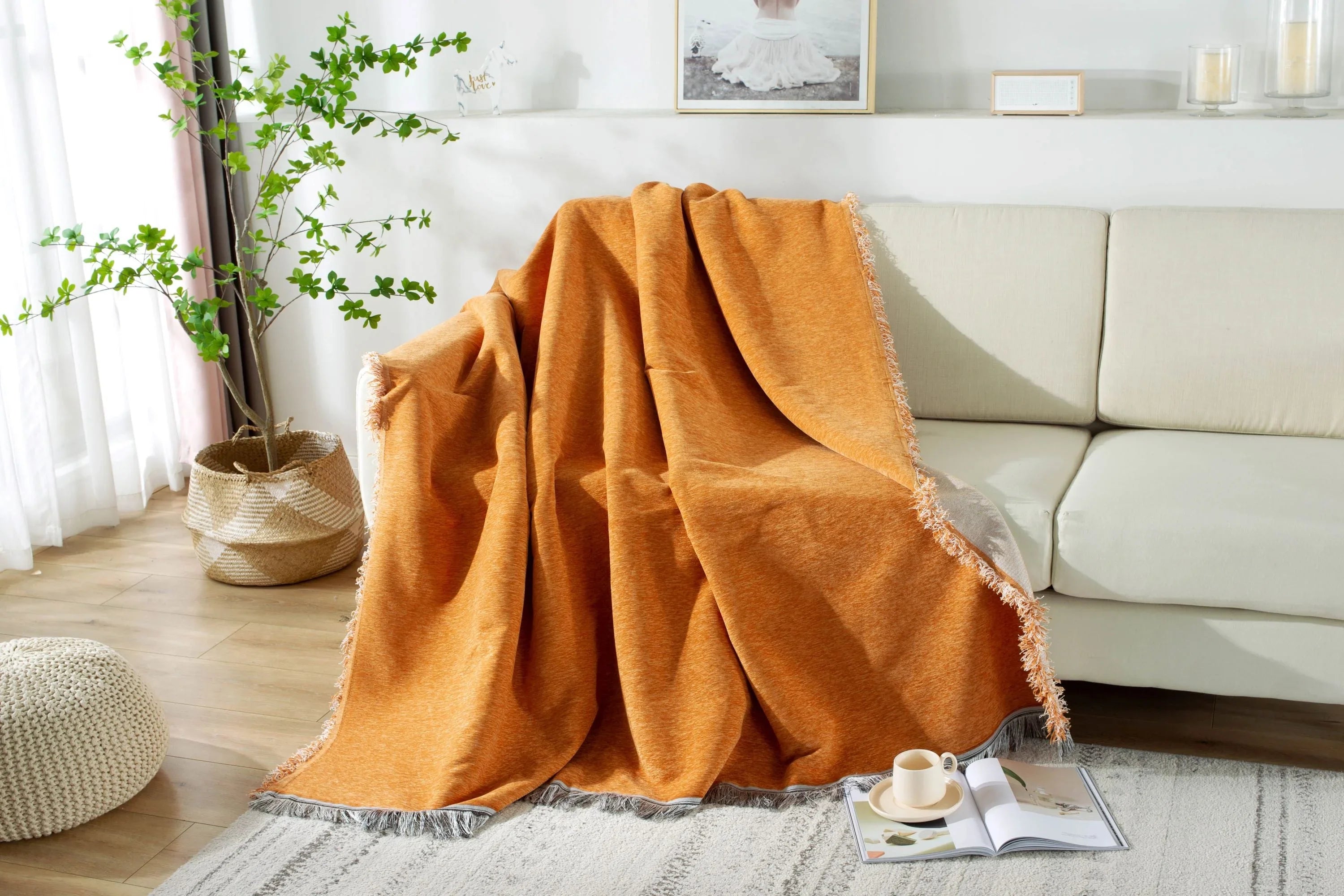 Sofa Throw - Elligate - Orange - The Sofa Cover Crafter 