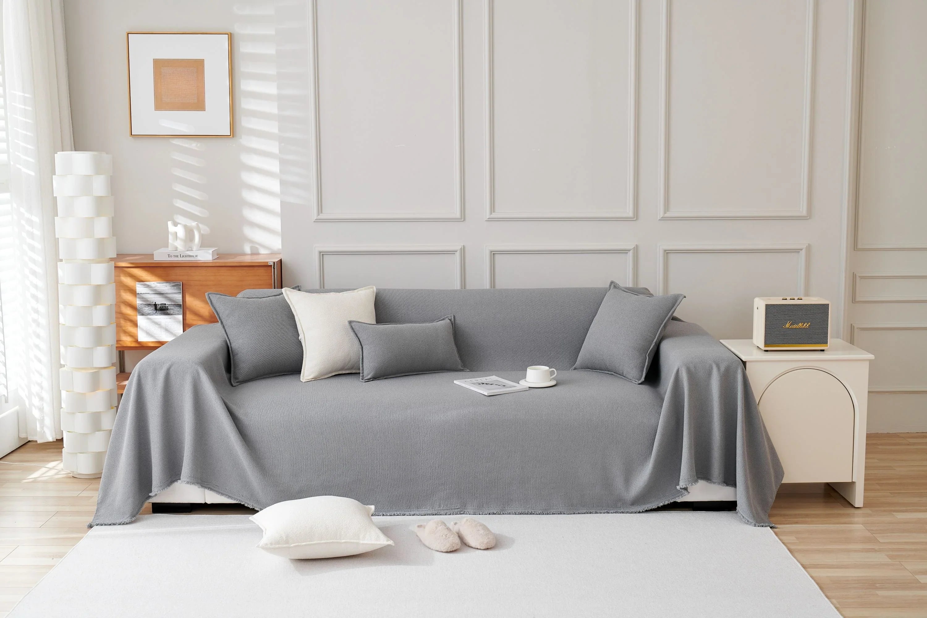 Sofa Throw - Mousoon - Light Gray - The Sofa Cover Crafter 