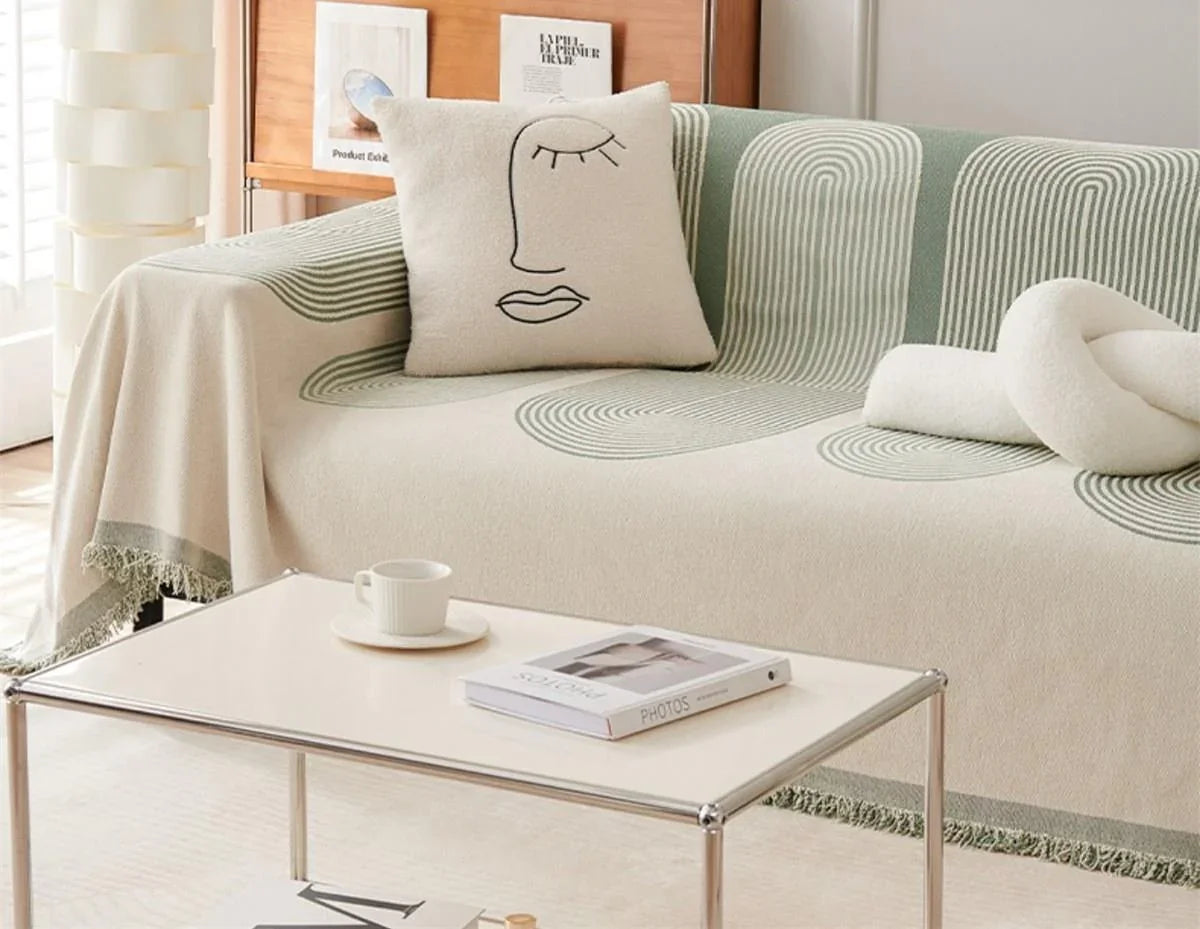 Sofa Throw - Pistachio Green - Soft Tassel Nordic Chenille - The Sofa Cover Crafter 
