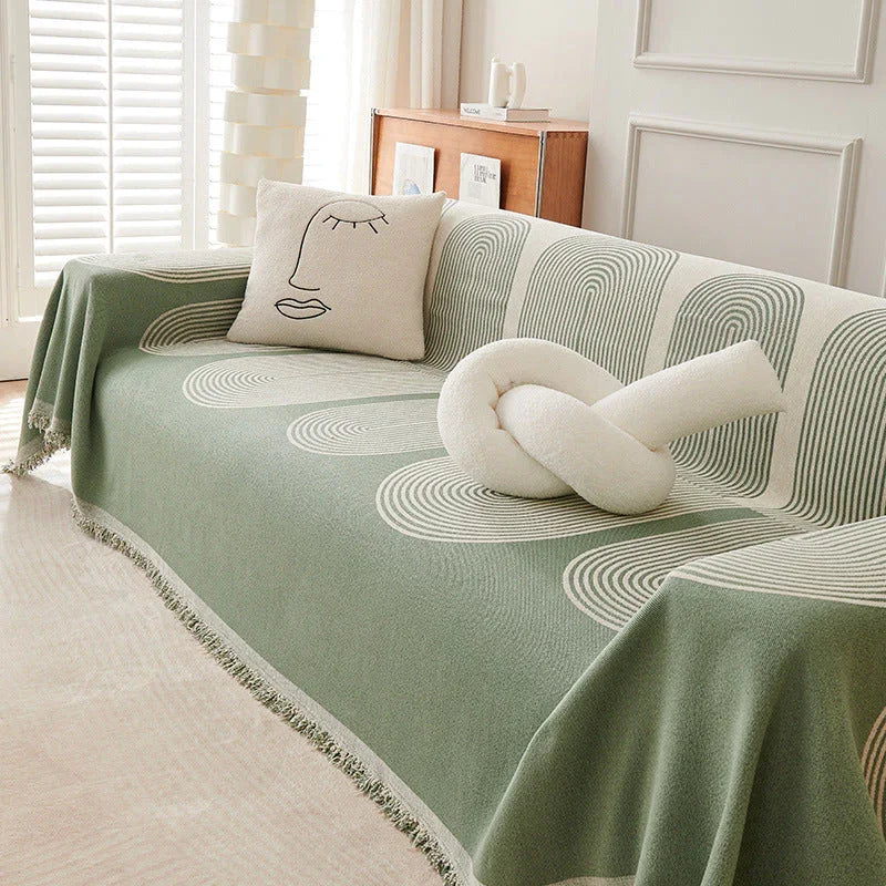 Sofa Throw - Pistachio Green - Soft Tassel Nordic Chenille - The Sofa Cover Crafter 