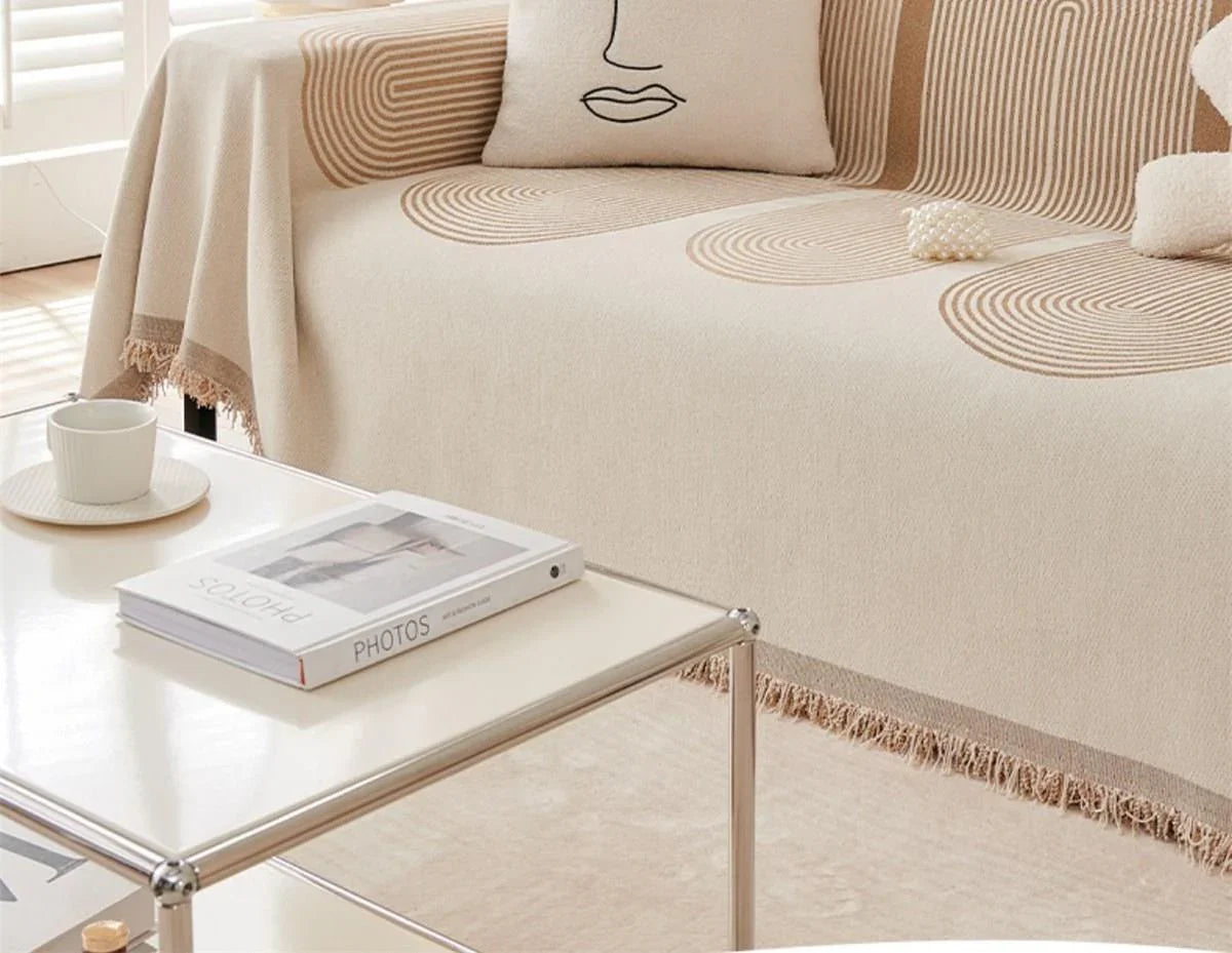 Sofa Throw -Sandy Tan - Soft Tassel Nordic Chenille - The Sofa Cover Crafter 