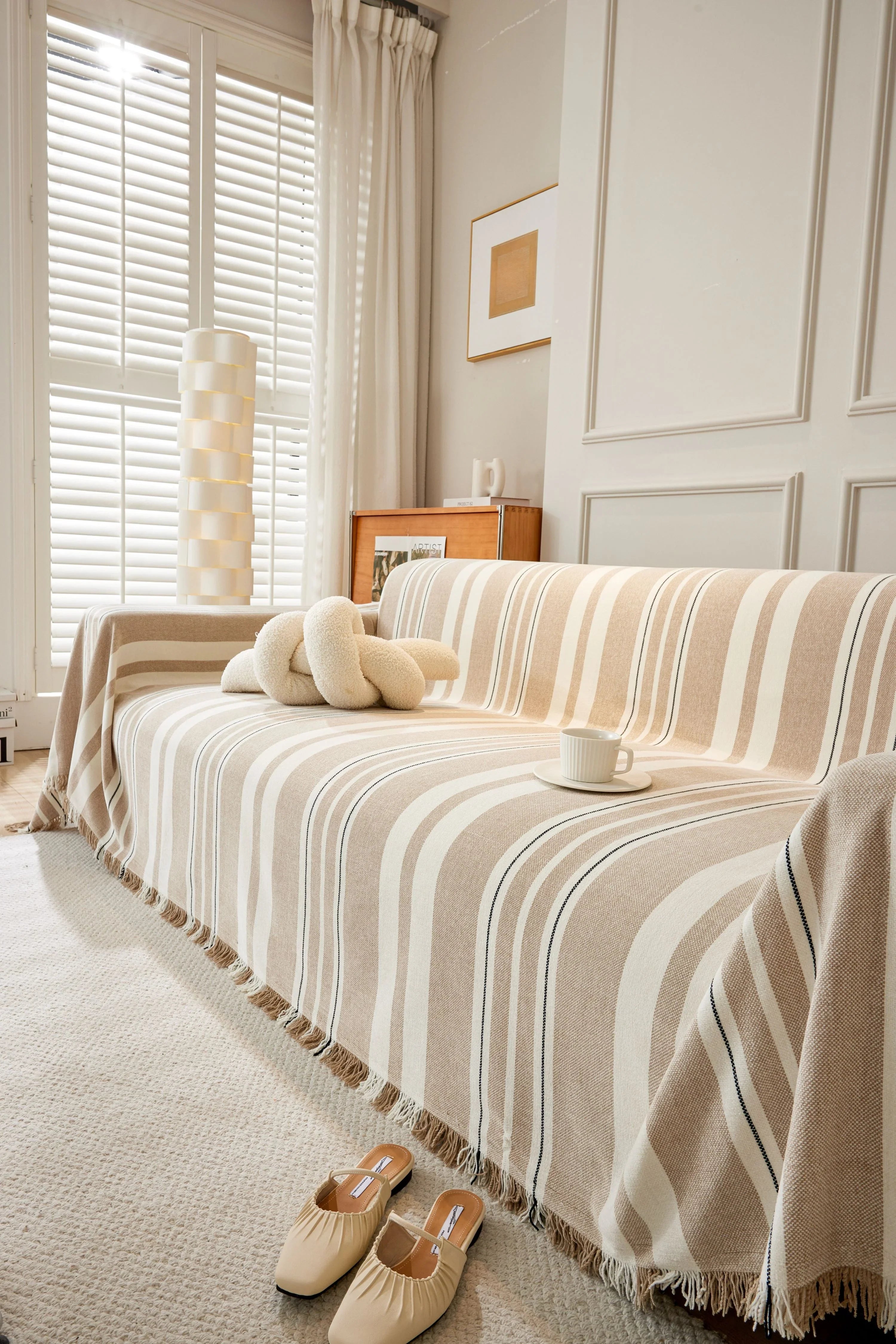 Sofa Throw - Striniara - Cross Khaki - The Sofa Cover Crafter 